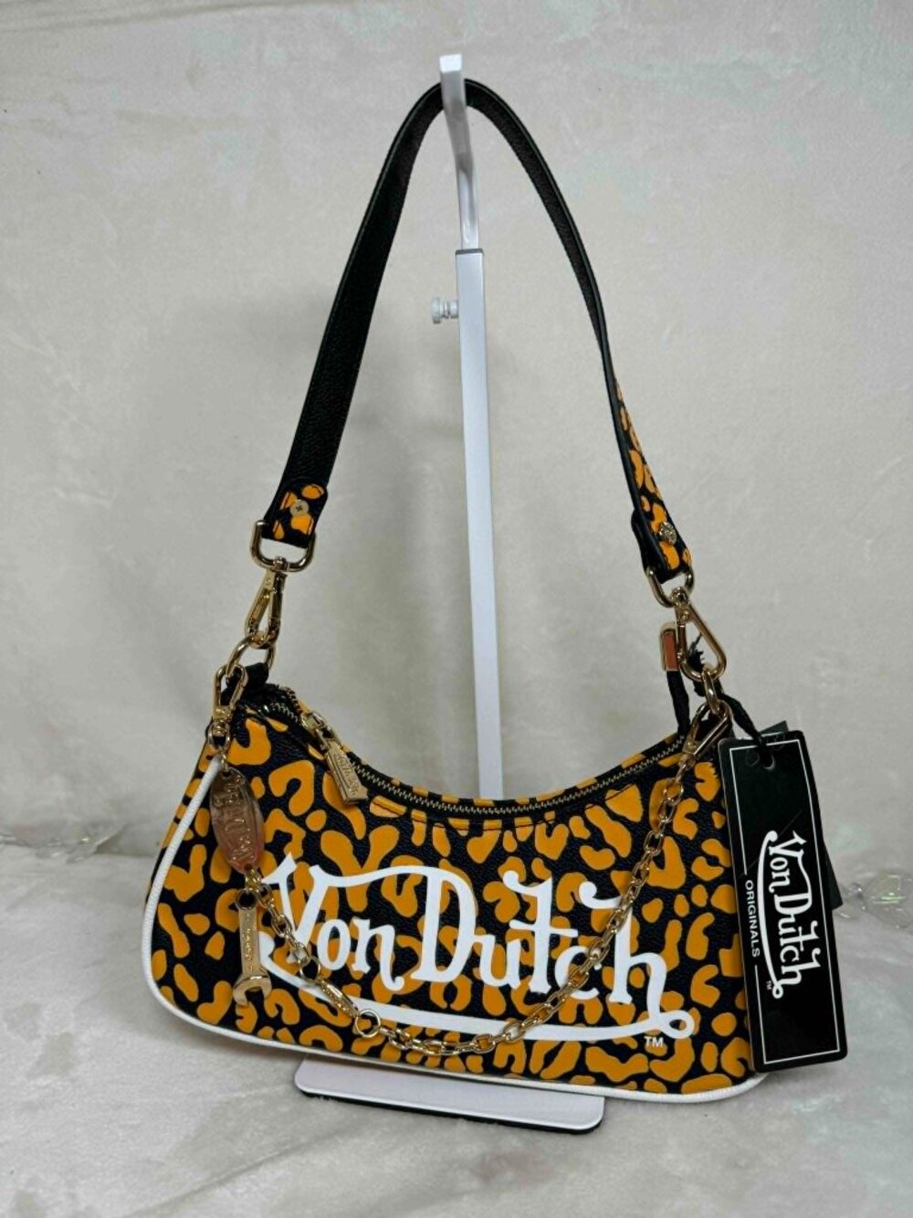 Von Dutch Yellow Leopard‑Print Shoulder Bag (NWT) — MSRP $99